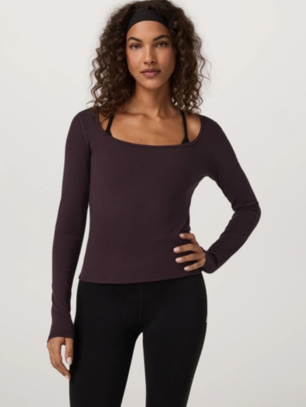 Vuori Ribbed Long Sleeve Crop Top Scoop Neck Purple Mauve Size S